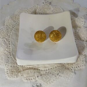 Vintage Monet Signed Gold-ToneTextured Round Stud Earrings